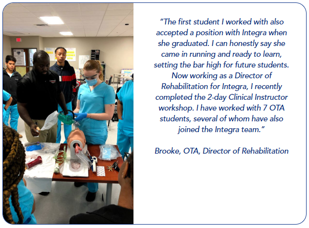 Image of student in learning lab next to a quote from Brooke, Director of Rehabilitation